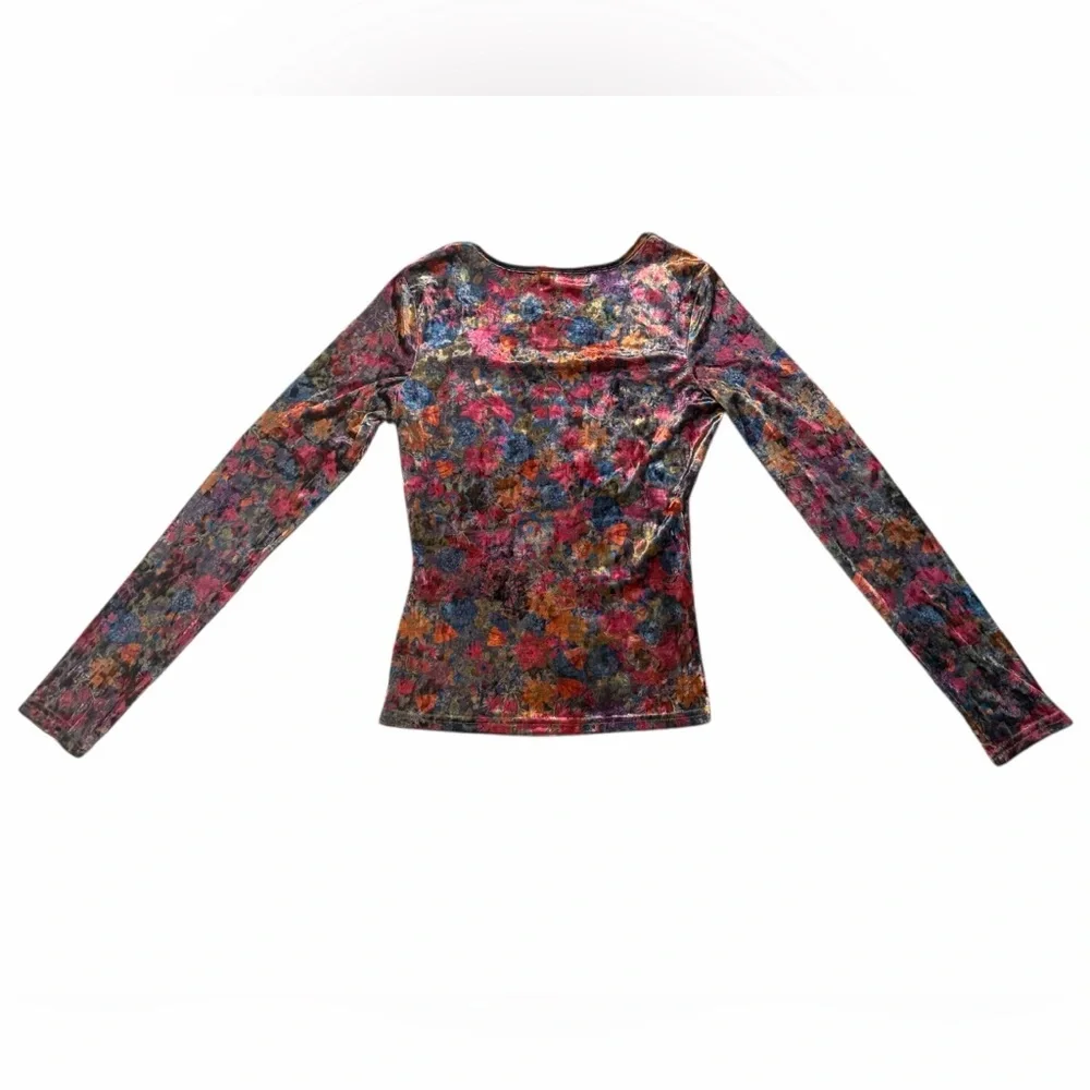 NWT Natural Life Floral Velvet Long Sleeve Top Boho Fitted Size Small - Picture 3 of 4